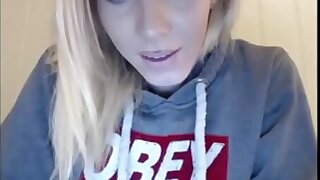 Teen caucasian shemale with big cock masturbates on webcam